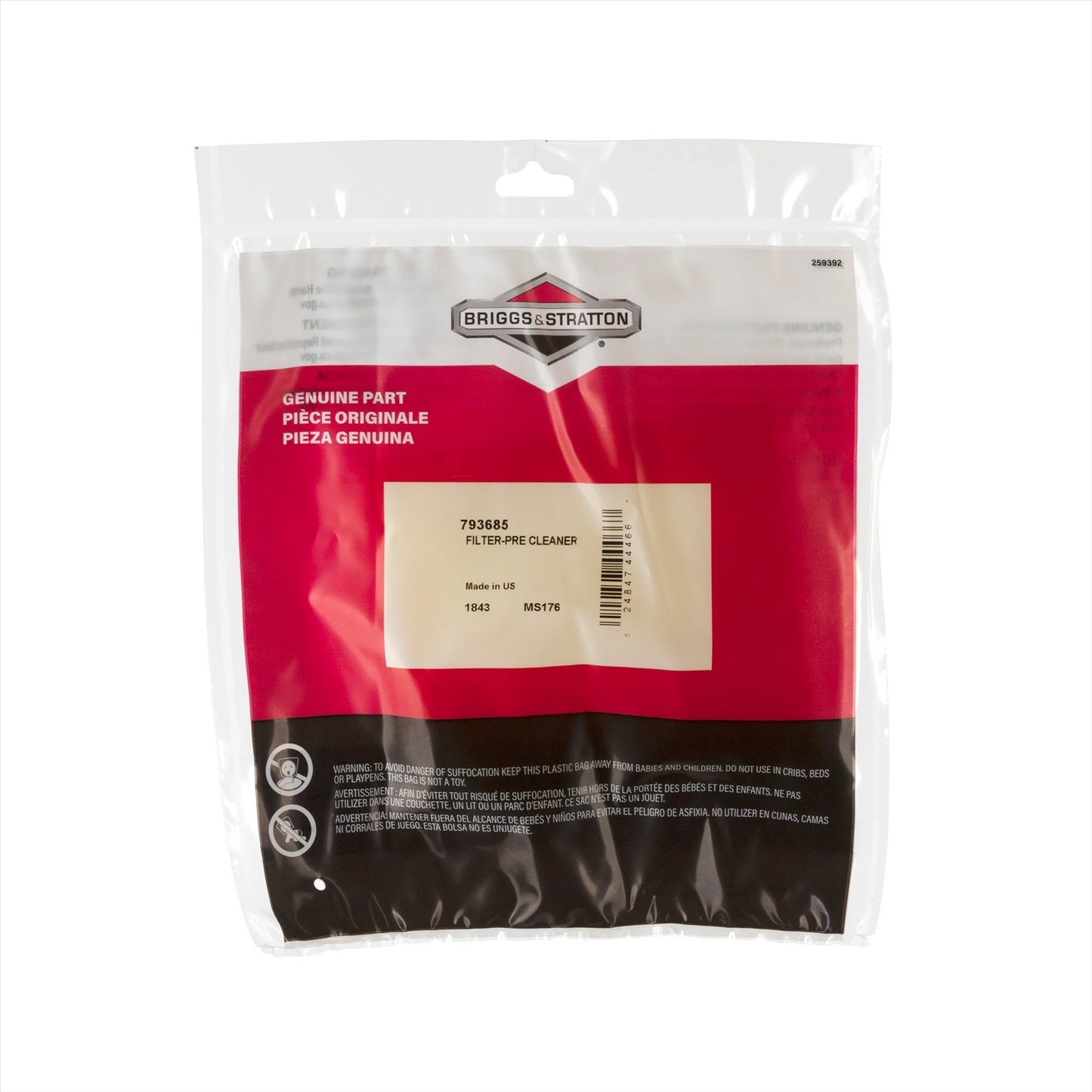 BRIGGS & STRATTON OEM FILTER-PRE CLEANER Part# 793685