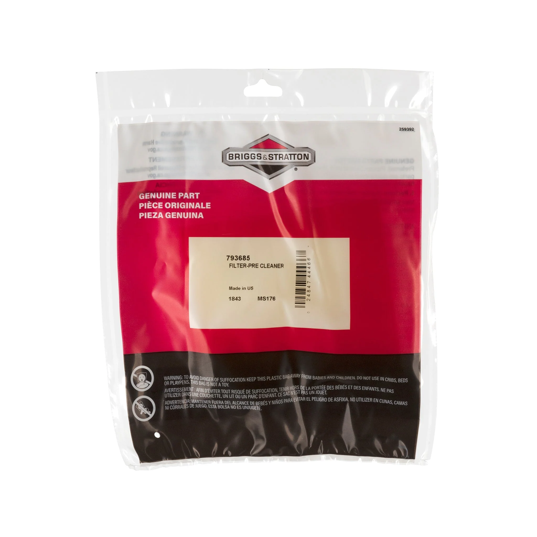 BRIGGS & STRATTON OEM FILTER-PRE CLEANER Part# 793685