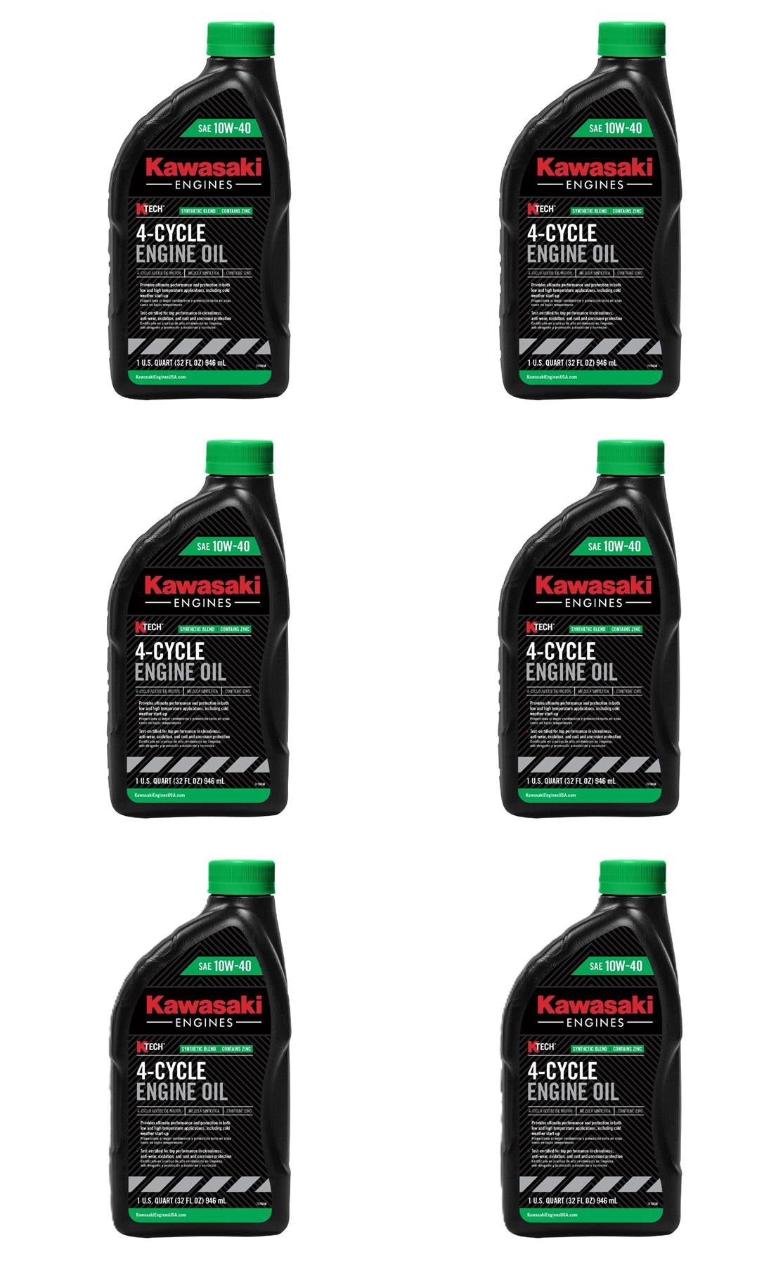6 Pack Kawasaki K-Tech SAE 10W-40 4-Cycle Engine Oil 1 Quart 99969-6296 OEM