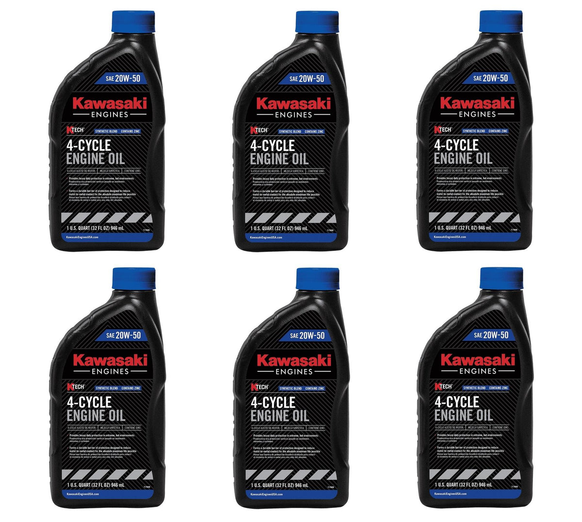 6 Pack Genuine Kawasaki 99969-6298 KTECH 20W-50 4-Cycle Engine Oil Quart