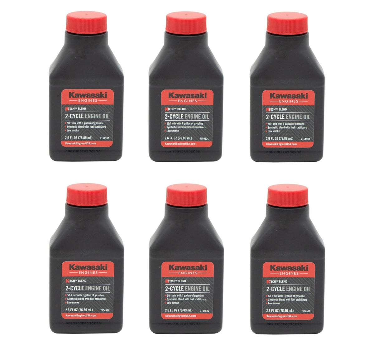 6 Pack Genuine Kawasaki KTECH 2-Cycle Engine Oil 2.6 oz 50:1 1 Gallon Mix 99969-6082