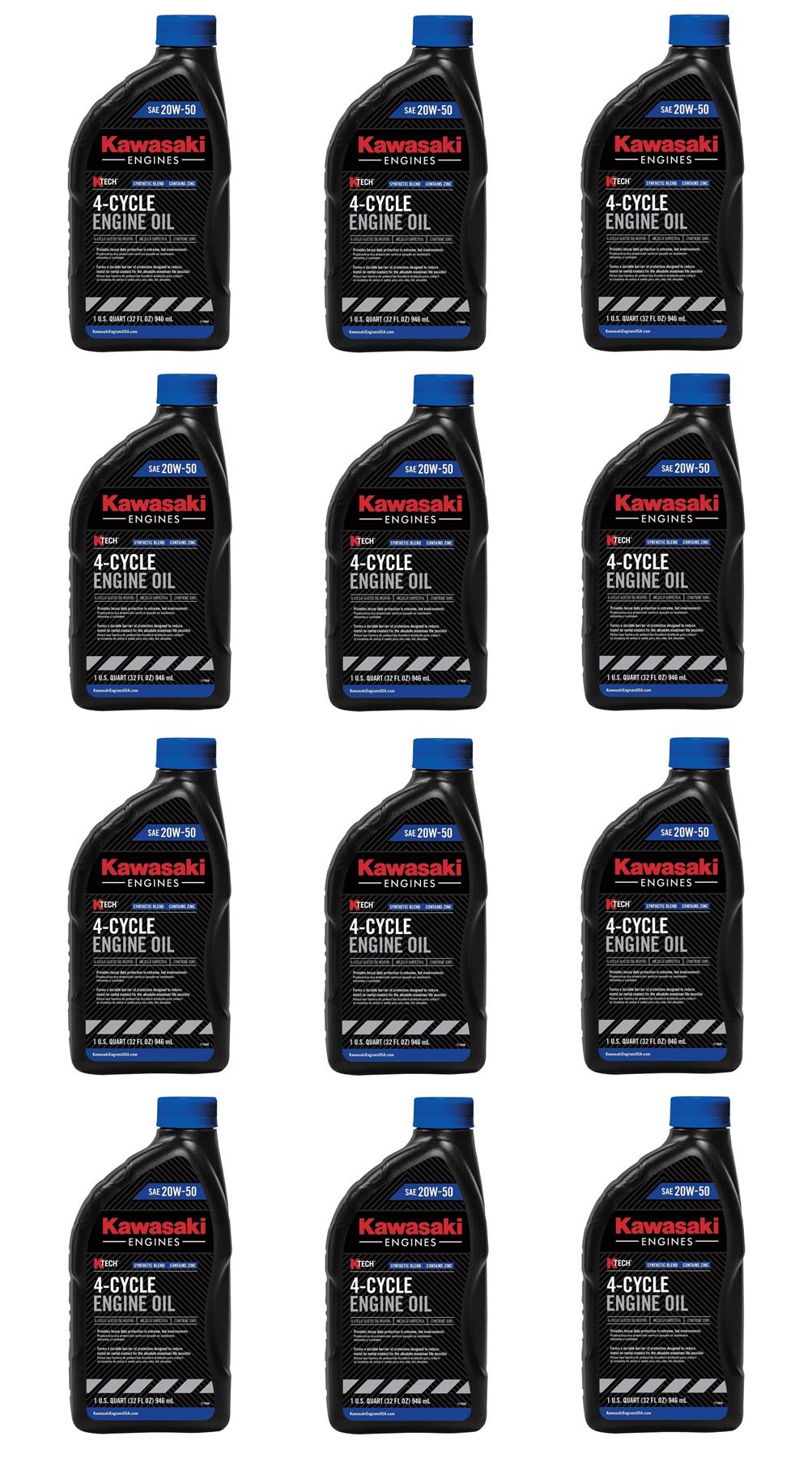 12 Pack Genuine Kawasaki 99969-6298 KTECH 20W-50 4-Cycle Engine Oil Quart